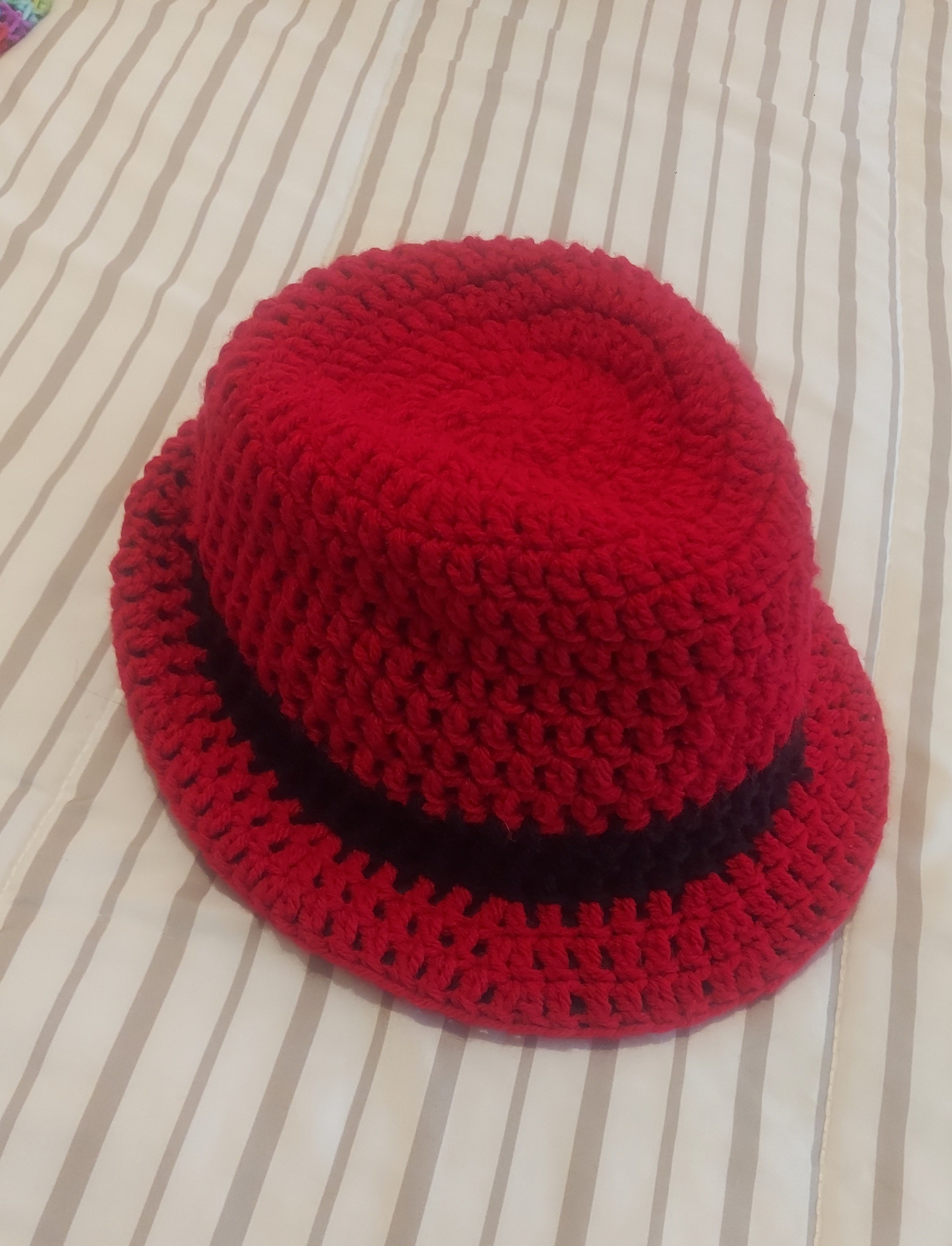 Red w/Black band Artisan Crochet Fedora