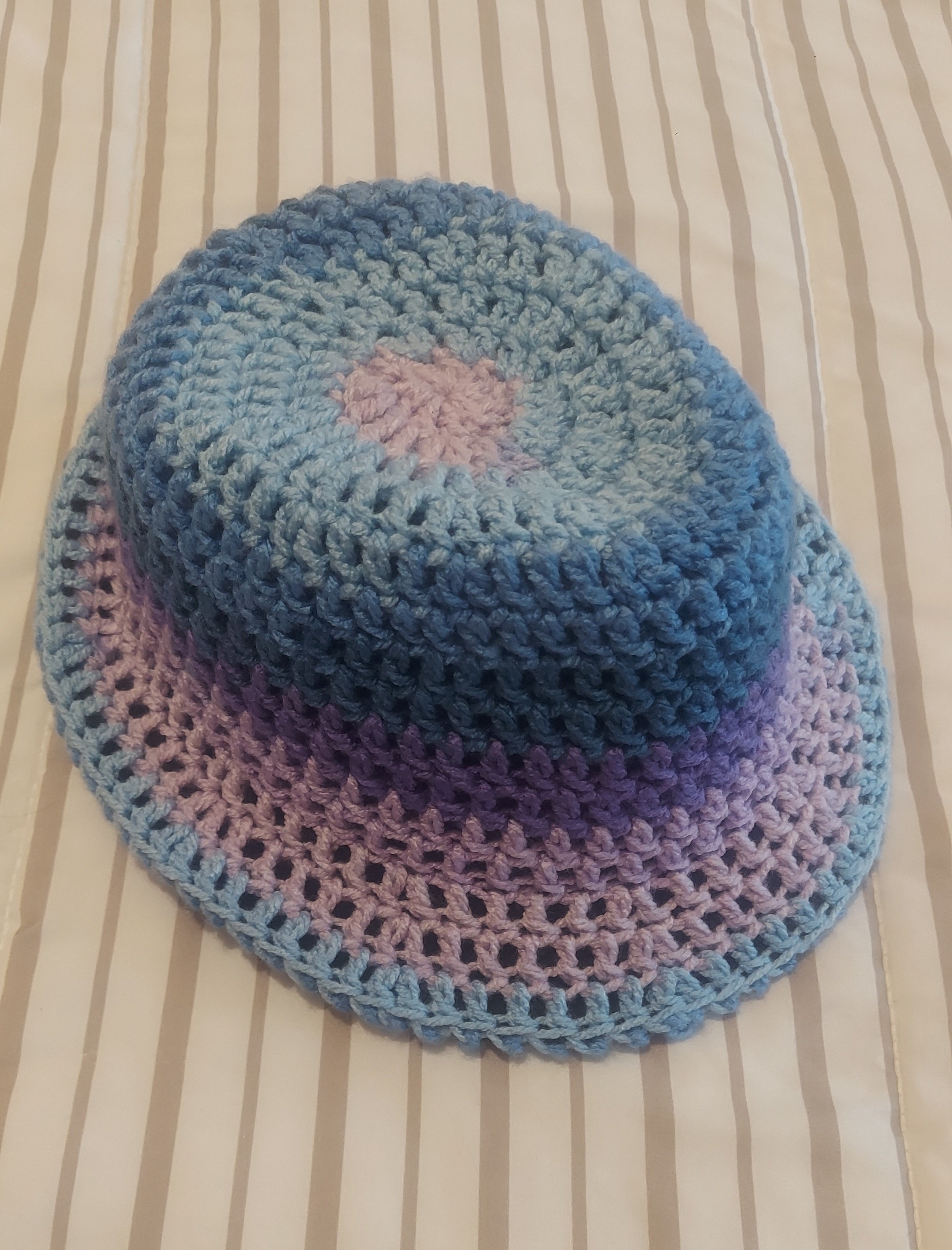 Blue Striped multi-colored Artisan Cochet Fedora